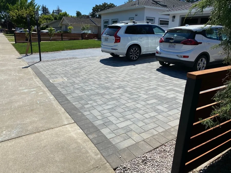 Herringbone paver driveway