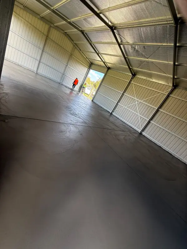 Concrete slab finished inside a steel shed