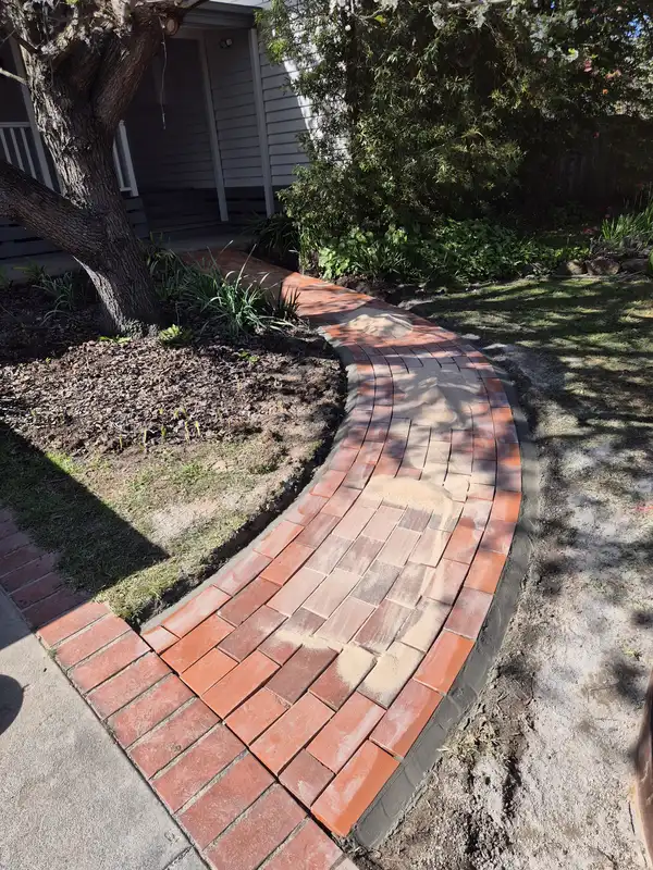 Curved brick garden path