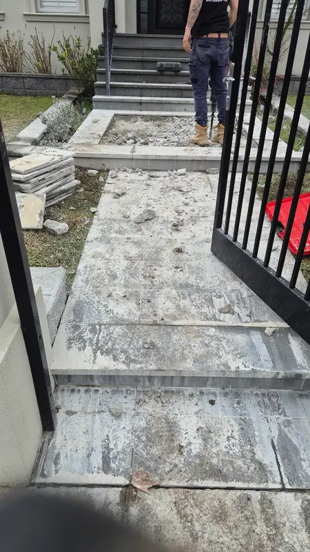 Front entry path assessed on site before a paving quote, Melbourne