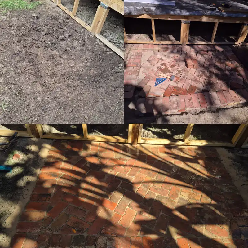 Brick courtyard before and after relaying