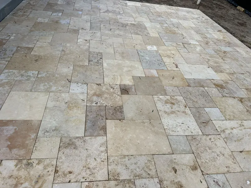 Finished travertine patio at a Melbourne home