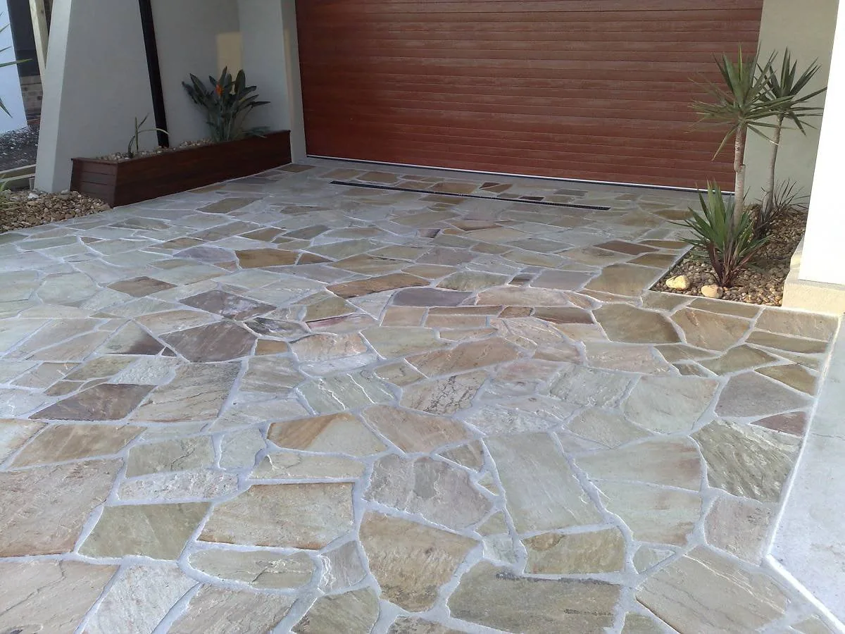 Sandstone crazy paving driveway