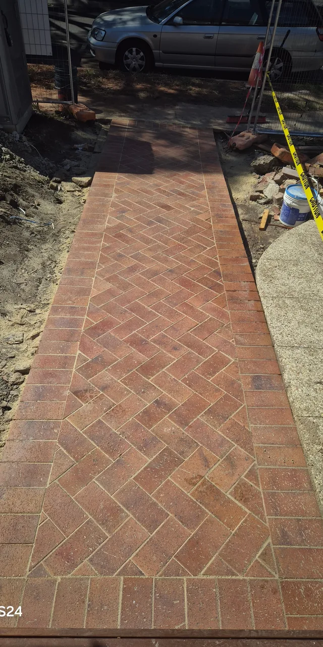 Brick herringbone garden path paving — Antonio PrimeScape Construction