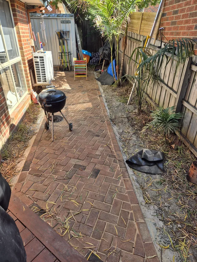 Brick herringbone side path paving — Antonio PrimeScape Construction