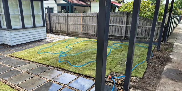 Bluestone paving and turf edging, Ringwood — Antonio PrimeScape Construction