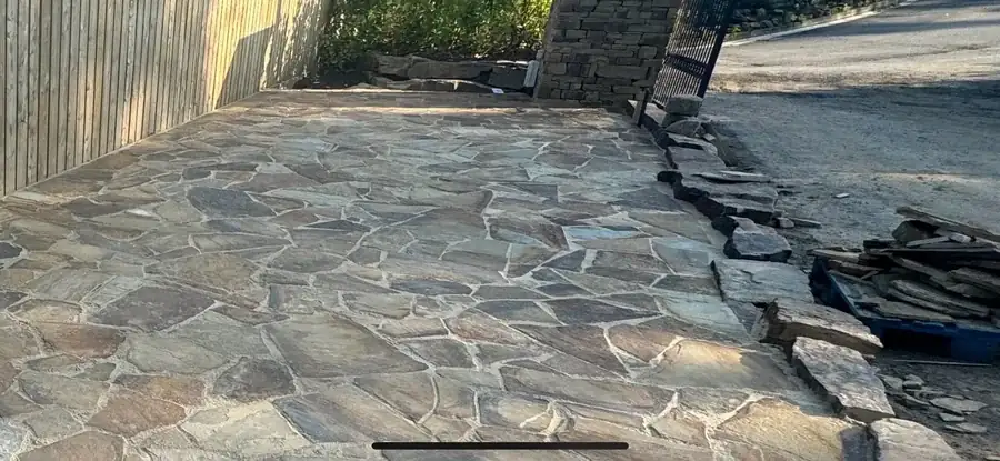 Flagstone crazy paving winding path